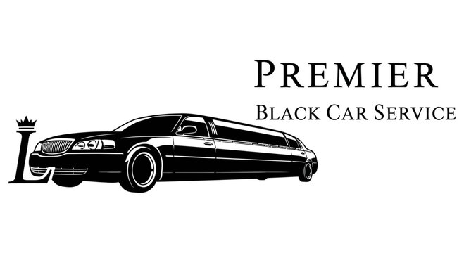 Premier Black Car Service with luxurious limousine and crown logo