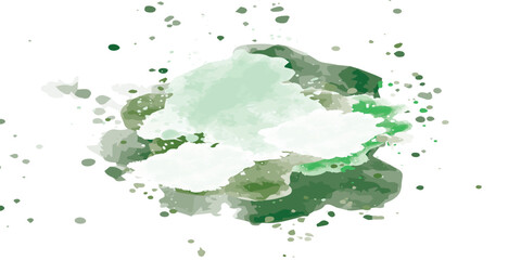 Obraz premium Abstract Green Watercolor Splash with Ink Splatters on White Background.