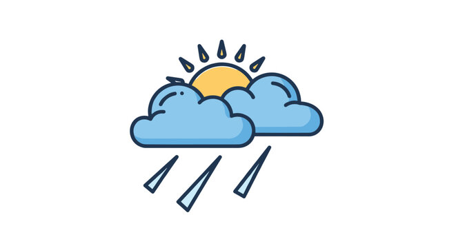 Weather icon showing a sun partially covered by clouds and raindrops falling represents a typical overcast day with light showers.