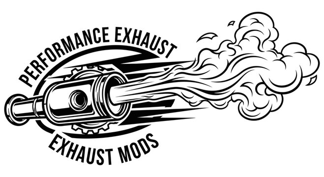 Performance exhaust and exhaust mods logo with a black and white design