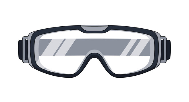 Pair of grey protective safety goggles provides eye protection for skiing snowboarding or industrial work environments.