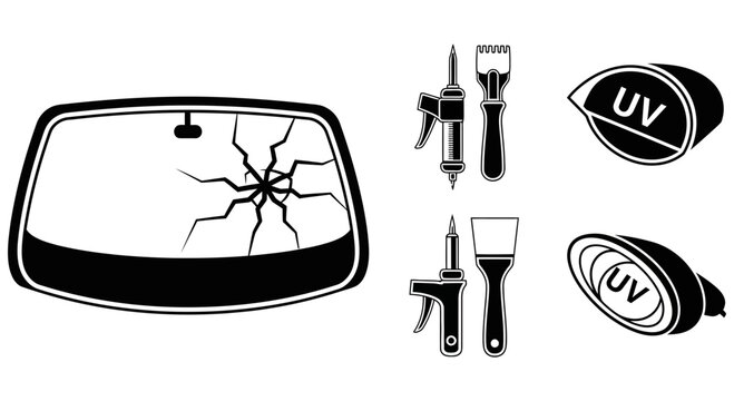 Illustrating the essential tools and processes involved in professional automobile windshield crack repair services.