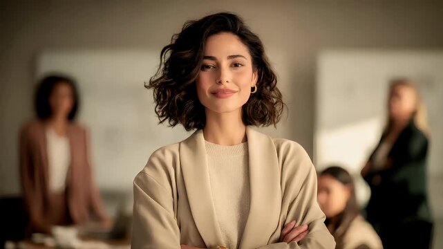 Female diversity. Human rights, equal opportunity concept. A portrait of a woman in a professional setting. She has shoulderlength.