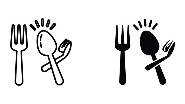 Positive and negative flat cutlery icons with lightbulb symbols