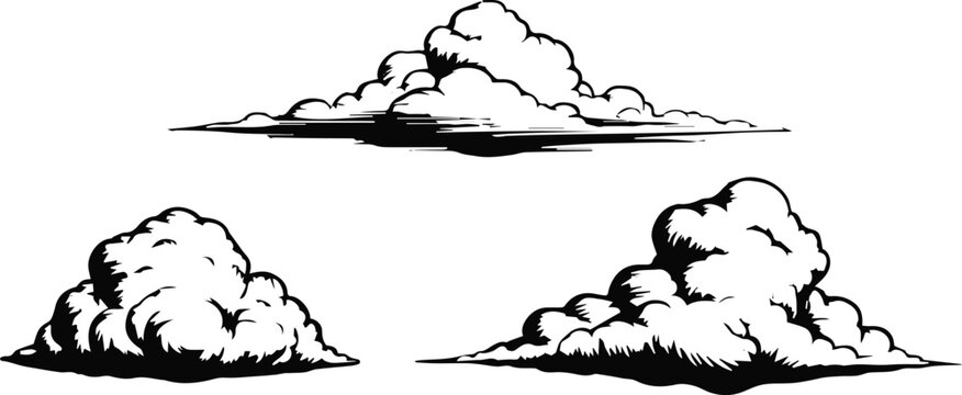 cloud stylized vector illustration black and white cloud set