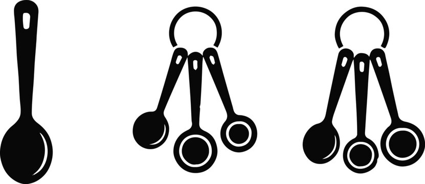 spoon silhouette spoon and measuring spoon set flat vector kitchen icon