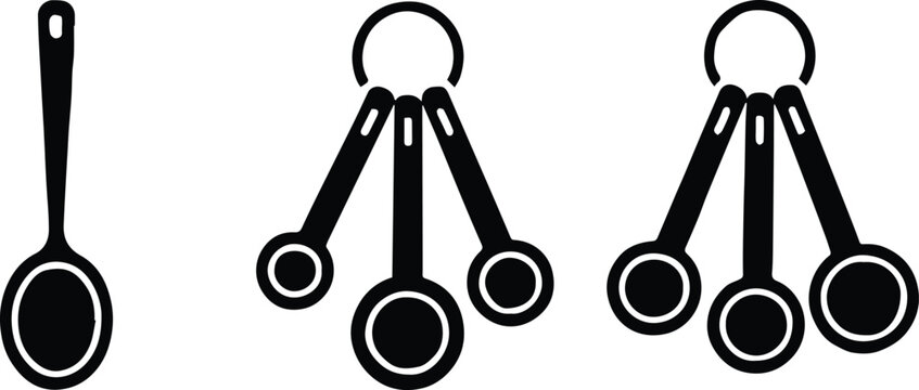 spoon kitchen utensil and measuring spoon ring set vector silhouette 2d