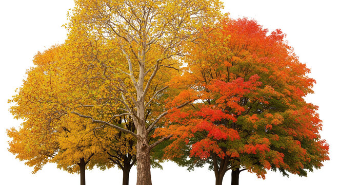 Autumn large trees sycamore platanus maple trees isolated png on a transparent background premium cutou