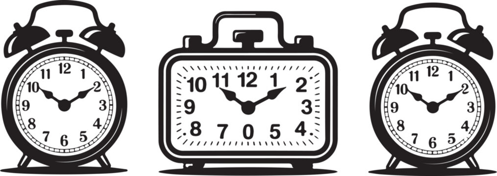 clock vintage and modern alarm icons black and white vector set