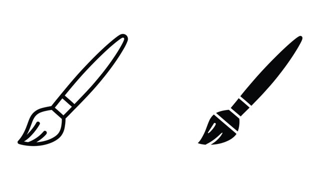 Black and white paintbrush icon set with handle and bristle detail