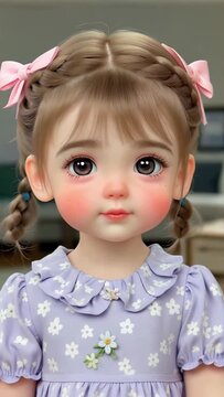 Close-up of cute cartoon little girl