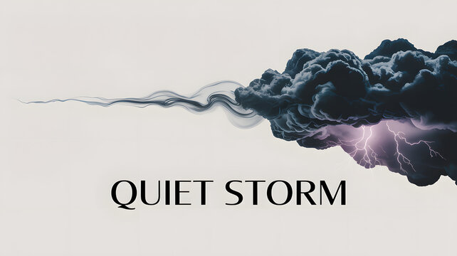 Quiet Storm: A dramatic image shows dark clouds gathering, suggesting an impending storm with flashes of lightning, representing both chaos and calm. 