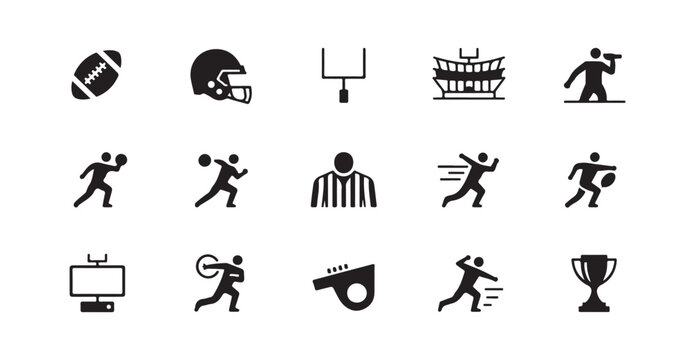 Minimalist American Football Pictogram Set with Players and Equipment Icons
