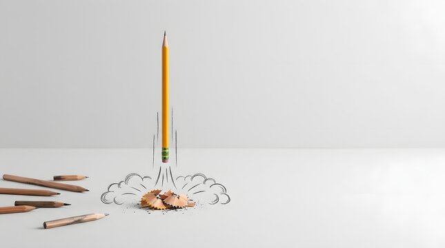 Standing pencil among broken pencils on minimal background symbolizing resilience uniqueness leadership strength creativity persistence success overcoming challenges and individual distinction