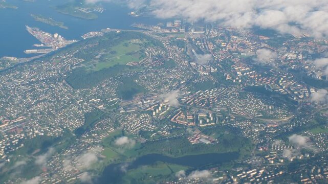 Oslo, Norway. Flying over the Oslo, Norway during a cloudy summer day
