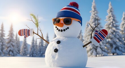 Obraz premium A stylized, cartoonish character wearing a red, white, and blue hat and sunglasses cartoon character