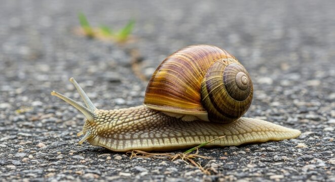 Close-up of a snail crawling on pavement