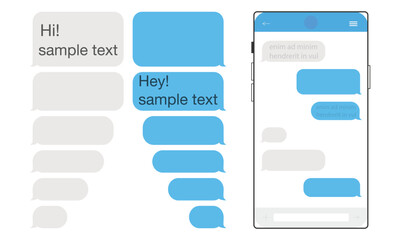 Obraz premium A set of different kinds of chat and text bubbles. iMessage . Smartphone Messaging Interface with Chat Bubbles and Keyboard.