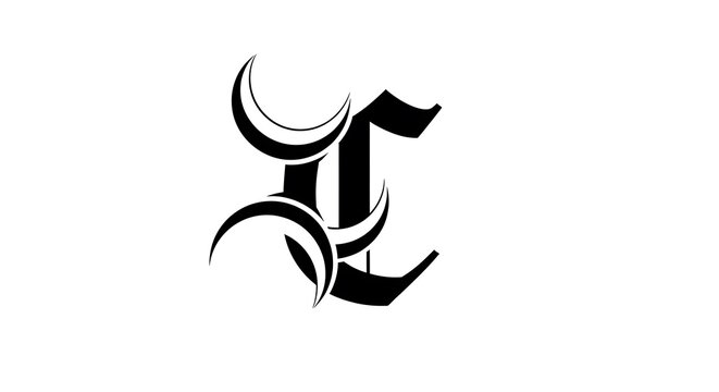 Black stylized letter T with tribal decorative elements