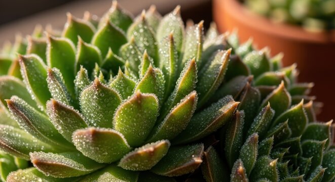CloseUp of Dewy Green Succulent Plant