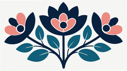 Scandinavian style floral motif with dark blue, pink, and teal flowers and leaves © SarwarGfx