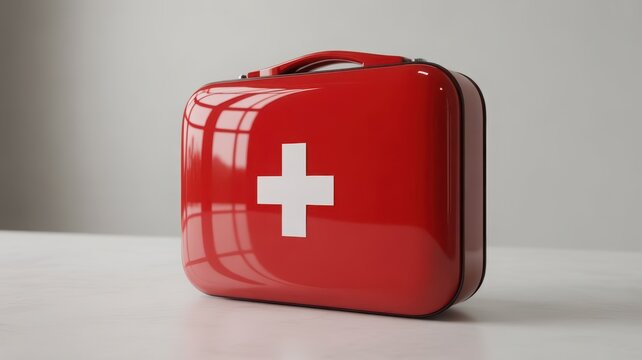 Red First Aid Kit with White Cross Background for Product Mockup