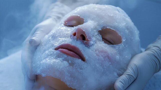 A whole face cryo facial cooling mask treatment.