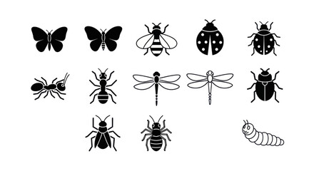 Insect silhouettes butterfly ant ladybug and more © Fcraw