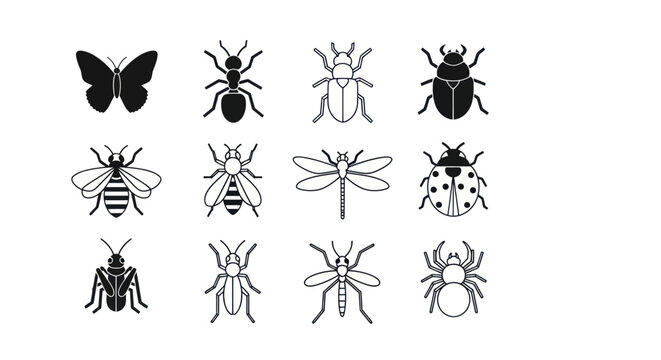 Insect silhouettes various bug illustrations