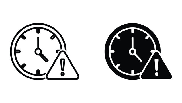 Clock icons with warning triangle alert symbol
