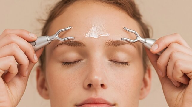 A microcurrent facial lifting device treatment.