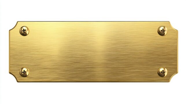 Blank brushed brass plaque with screws isolated on white background