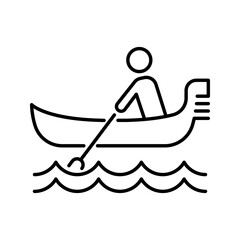 Venice gondola icon. Travel and water transport line symbol. Black and white. © M.Style