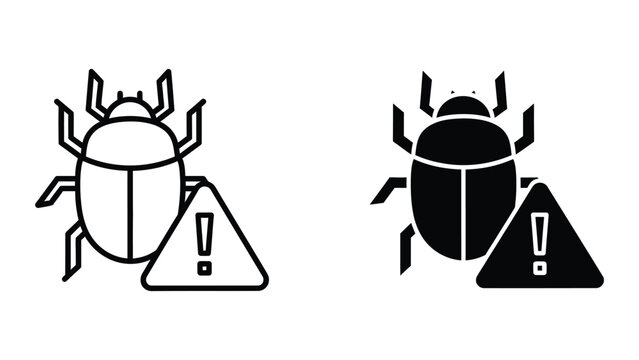 Warning sign beetle icons with exclamation mark
