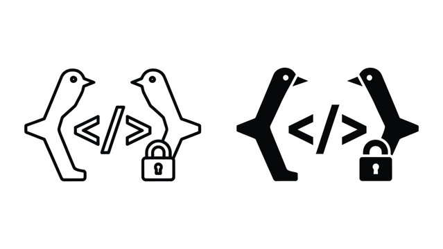 Minimalist penguin birds coding with angle brackets and lock icons