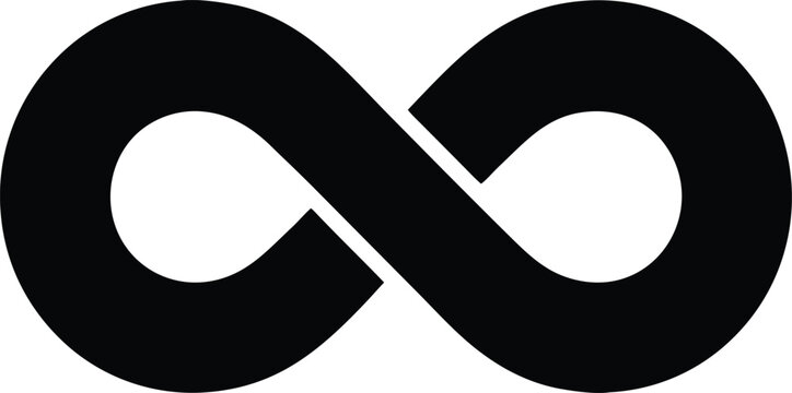 Infinity symbol black outline vector, timeless concept, endless loop, limitless design element.