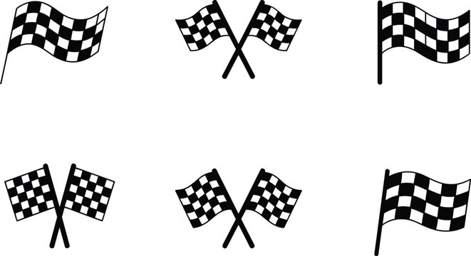 Set of Black and White Checkered Racing Flags in Different Arrangements checkered flags