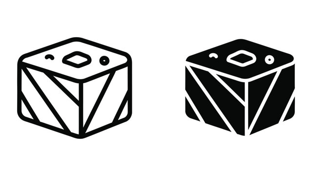 Isometric abstract cube with hole and dots in simple line art style