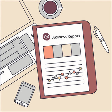 Business report on a tablet with office supplies