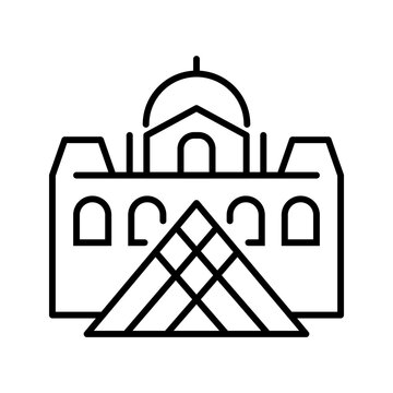 Louvre museum icon. Travel and museum line symbol. Black and white.