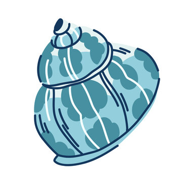 stylized cone-shaped twisted shell of the turbinidae sea snail, marine mollusk turbo