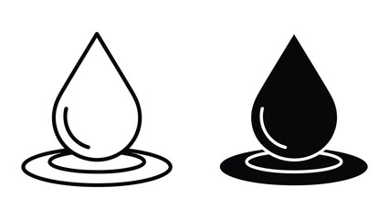 Fototapeta premium Black and white water droplet icons with ripple effect