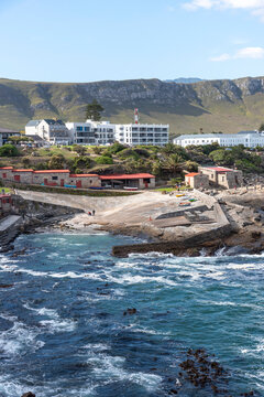 Hermanus Western Cape South Africa. 14.02.2026. Hermanus a picturesque coastal scene featuring rocky shores and charming architecture by the sea. Western Cape South Africa.