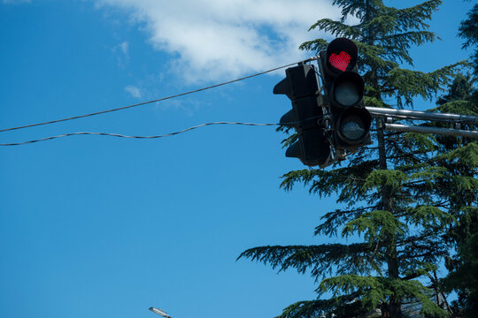 red traffic light in heart form