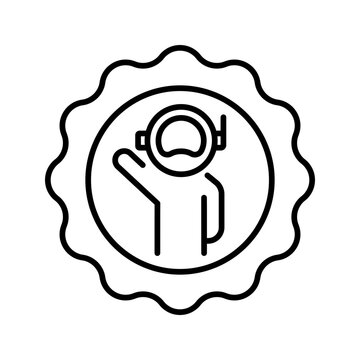 Astronaut badge icon. Science and spaceflight line symbol. Black and white.