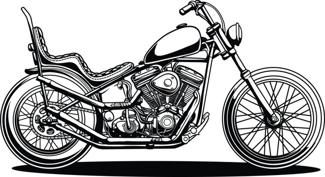 Vintage custom chopper motorcycle vector illustration isolated on white background