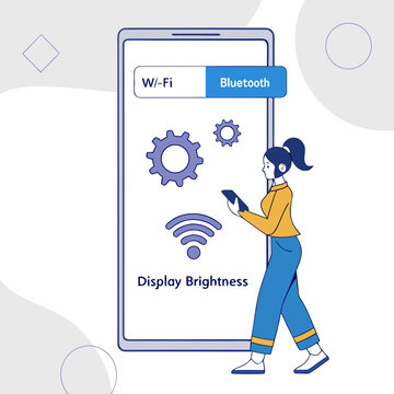 Woman adjusting phone settings wi-fi bluetooth