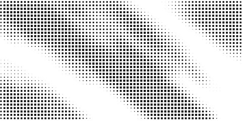Fototapeta premium Abstract halftone corner fade with dark pixel dots forming smooth curved transition across white space, modern minimal monochrome background ideal for posters layouts presentations and graphic design