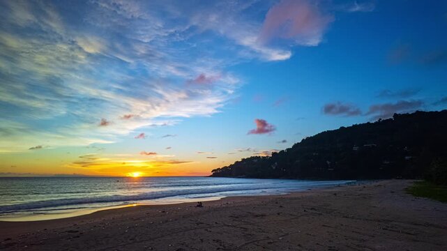 Sunset over sea Time lapse video 4K. Nature video High quality footage.

Scene of Colorful romantic sky sunset with Changing the color of the sky background. 

time lapse day to night in nature and tr