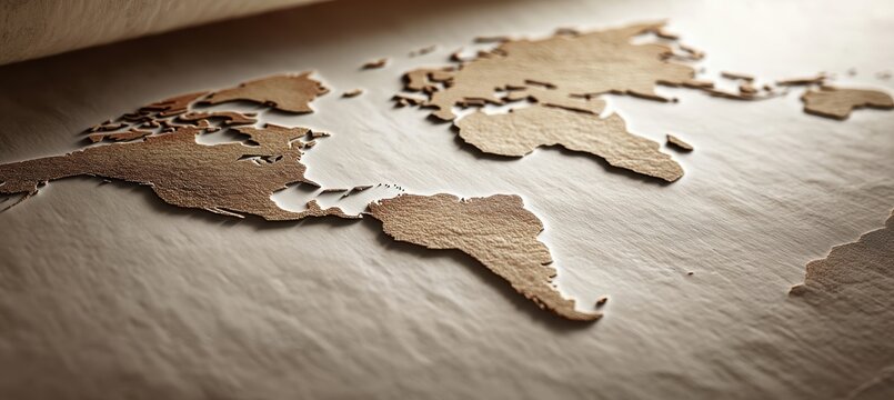 Paper world map texture with fold lines and faint coastlines